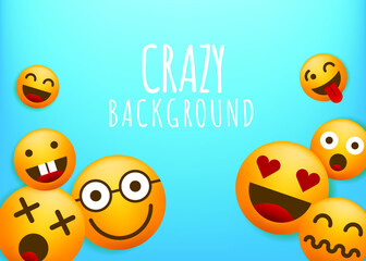 High Quality Yellow Emoticon Character on Blue Background . Isolated Vector Elements