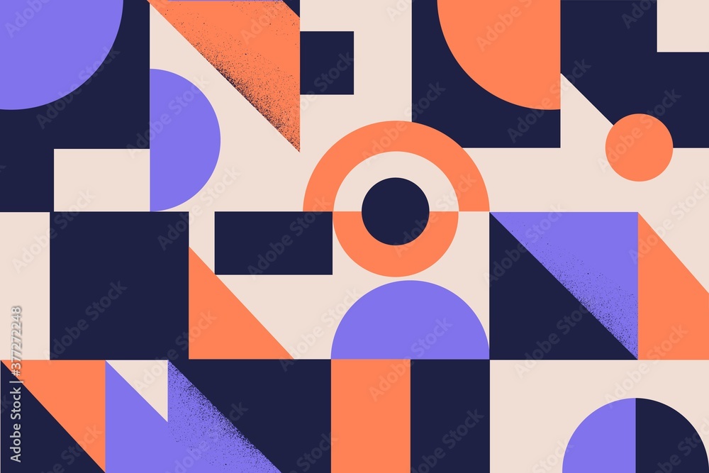 Poster Colorful simple geometrical shapes and figures vector flat illustration. Textured minimalistic background with triangle, circle and square. Stylish polygonal pattern template