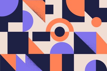 Colorful simple geometrical shapes and figures vector flat illustration. Textured minimalistic background with triangle, circle and square. Stylish polygonal pattern template