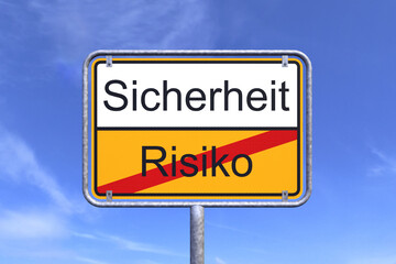 Obraz premium 3d Illustration - Ortsschild - Ortstafel - Sicherheit - Risiko - Himmel - Wolken