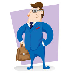 Illustration of an executive character with blue suit and workbook. Ideal for training materials and presentations