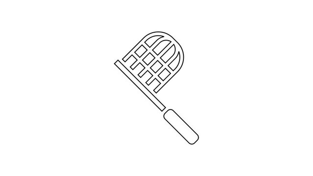 Black line Butterfly net icon isolated on white background. 4K Video motion graphic animation.