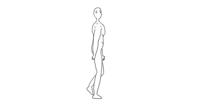 歩く線画・素体の男性のパラパラアニメーション　4K