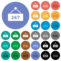 hanging table with 24h seven days a week round flat multi colored icons
