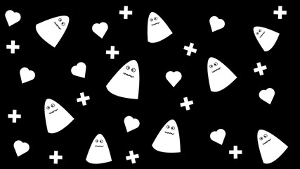 Hallween. Patern of cute ghosts, hearts and crosses for the holiday.