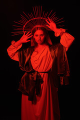 portrait of girl in red light