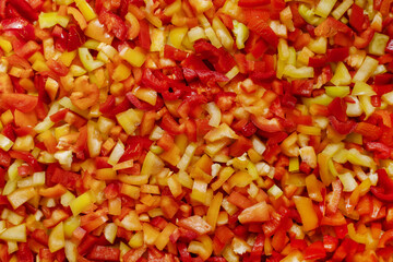 background of finely chopped colorful bell pepper
