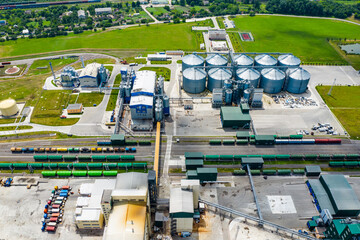 Bio gas station. Modern biofuel factory. Aerial view on biofuel plant. Ecological production. Photo...
