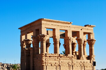 Philae Temple pavilion, Trajan's Kiosk, Agilkia Island in the Nile River near Aswan. UNESCO World Heritage Site. Egypt