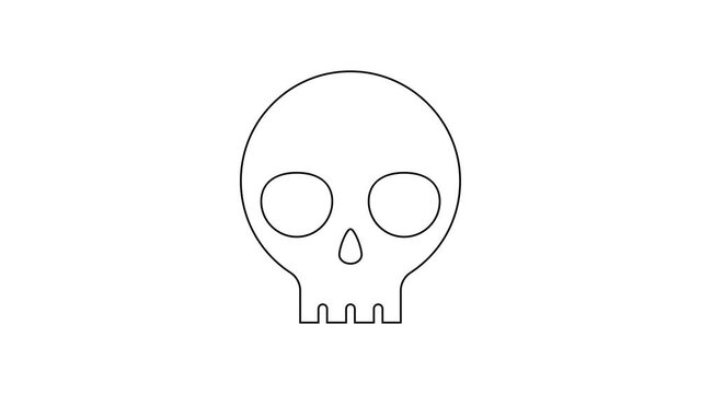 Black line Human skull icon isolated on white background. 4K Video motion graphic animation.