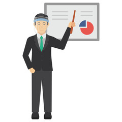 Manager giving presentation Concept Vector Icon illustration, New normal Business character on white background, Businessman wearing coronavirus medical face shield Graphic