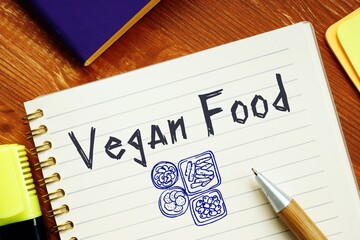 Vegan concept about Vegan Food with sign on the piece of paper.