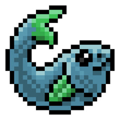 Fototapeta na wymiar A fish eight bit retro video game style pixel art icon