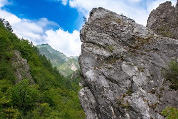 Amazing view of a canyon in summer in the Greek mountains at the border to North Macedonia