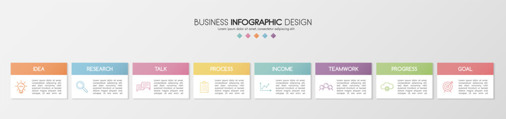 Minimalist infographic template with 8 options. Vector