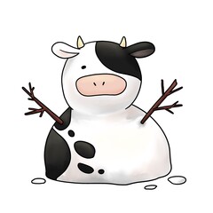 雪だるま牛　年賀状