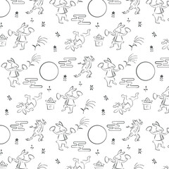 月見 鳥獣人物戯画のパターン背景