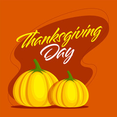 Thanksgiving Day Font with Pumpkins on Orange Background.