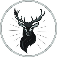 The head of a buck with large horns. Drawing of a beautiful deer.