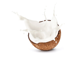 Coconut milk with splash  isolated on a white background