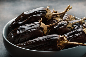 Oven baked eggplant, cooked aubergine .