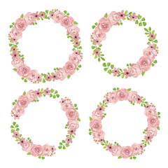 Watercolor pink rose floral wreath collection