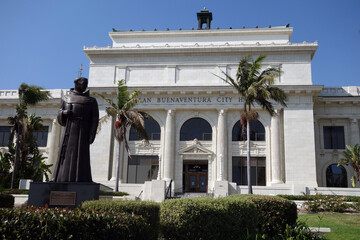 Front facade of the historic Ventura City Hall building in Southern California. 