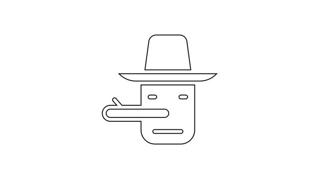 Black line Pinocchio icon isolated on white background. 4K Video motion graphic animation.