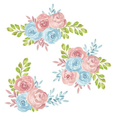 Aquarel handgeschilderde roze bloemboeket collectie