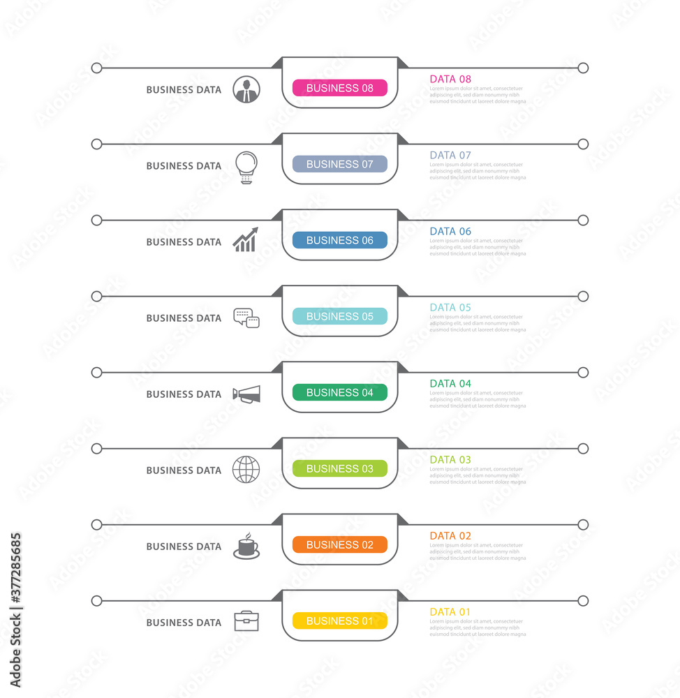 Poster 8 data infographics tab index template with thin line design. vector illustration abstract backgroun