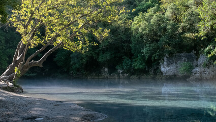Amazing blue colors in the summer morning in north greece