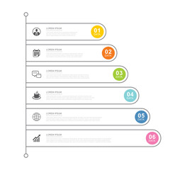 6 data infographics tab index template with thin line design. Vector illustration abstract background. Can be used for workflow layout, business step, banner, web design.