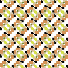 Vector seamless pattern texture background with geometric shapes, colored in brown, orange, yellow, green, white colors.