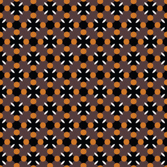 Vector seamless pattern texture background with geometric shapes, colored in brown, black, orange, white colors.