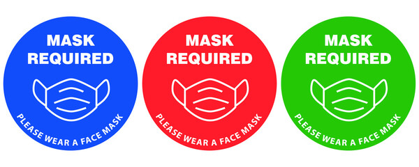 Social distancing concept for preventing coronavirus covid-19 with wording Mask required and please wear a face mask in white color. warning or caution sign. 
