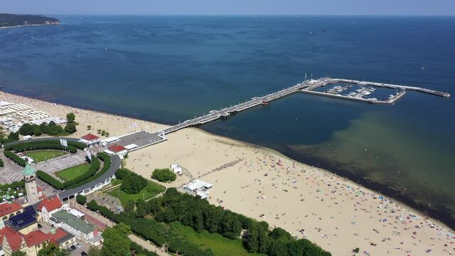 Aerial view of Sopot cityscape with  Molo sea pier in Poland