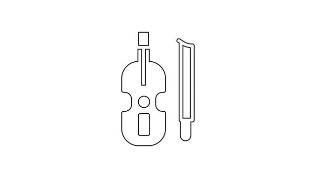 Black line Violin icon isolated on white background. Musical instrument. 4K Video motion graphic animation.