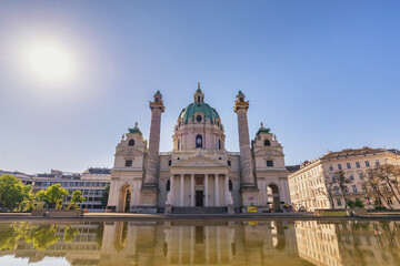 Fototapeta na wymiar Vienna Austria city skyline at St. Charles Church (Karlskirche)