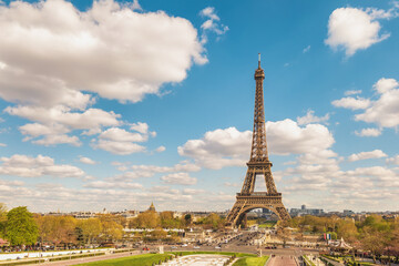 Fototapeta premium Paris France city skyline at Eiffel Tower and Trocadero Gardens