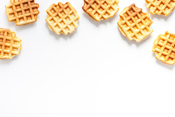 Traditional belgian waffles on white background top view mockup
