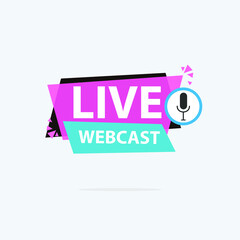 Live Webinar Button, icon, emblem label Vector illustration flat linear badge and banner, scroll, sticker, ribbon, embem, background, poster.