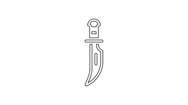 Black line Dagger icon isolated on white background. Knife icon. Sword with sharp blade. 4K Video motion graphic animation.