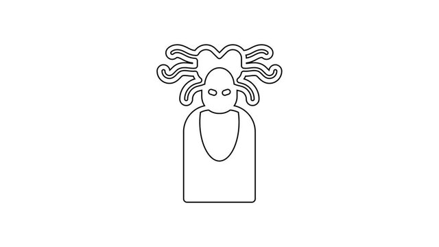 Black line Medusa Gorgon head with snakes greek icon isolated on white background. 4K Video motion graphic animation.