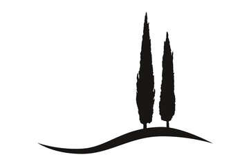 two mediterranean vector cypress tree silhouettes