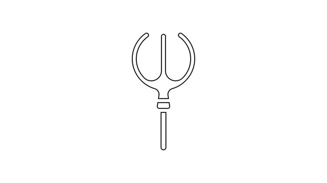 Black line Neptune Trident icon isolated on white background. 4K Video motion graphic animation.