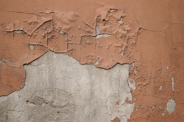      On the old wall, cracked and crumbling plaster and paint.
