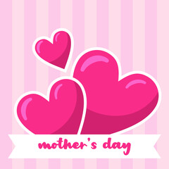mothers day poster with love shape and pink background cartoon illustration design vector