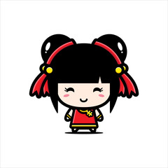 cute chinese woman character vector design