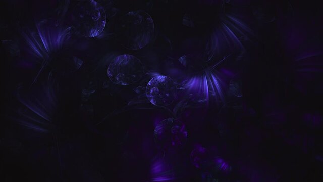 Abstract blue circle shape elements on dark computer generated fractal background.