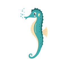 Cute cartoon colorful sea horse. Flat vector seahorse, isolated on a white background. Wild sea animal. Hippocampus. Ocean creatures. Design for fabric, print, postcard, t-shirt, children books © Diana Zakharova